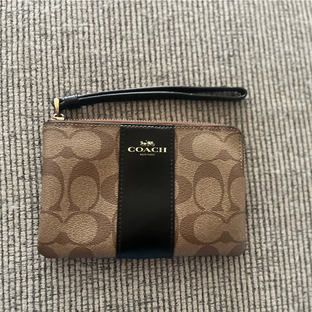 Coach Signature Brown and Black Wristlet